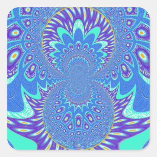 Schönes cyan-blaues Kaleidoskop-Vektordesign Quadratischer Aufkleber
