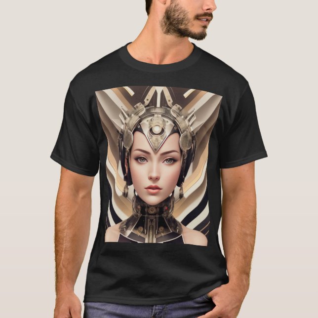 Schönes Cyborg Portrait T-Shirt (Vorderseite)