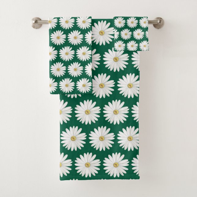 Schönes Daisy-Blume-Muster bei Hunter Green Badhandtuch Set (Insitu)