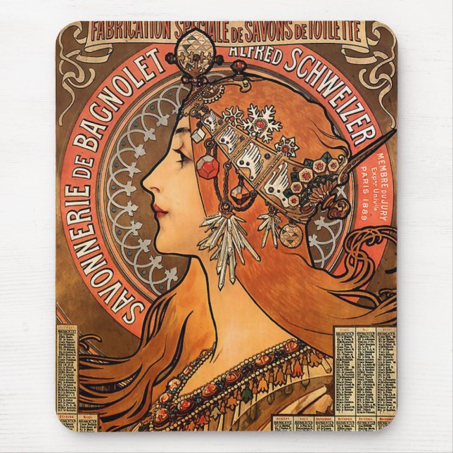 Schönes Damenprofil - Mucha Mousepad (Vorne)