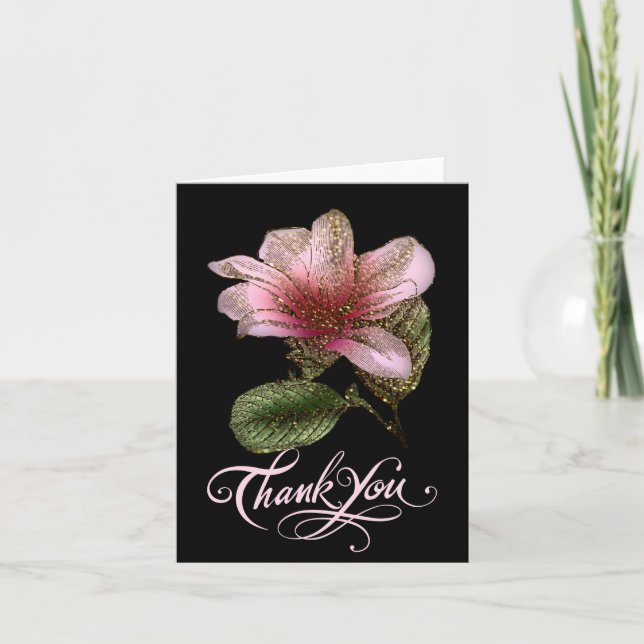Schönes das Blumen Rosa und Gold danken Ihnen zu Dankeskarte (Vorderseite)