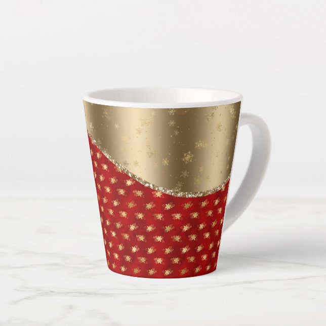 Schönes Deep Red Floral Muster mit Gold Ribbon Milchtasse (Rechte Ecke)