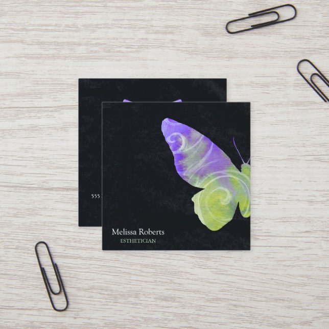 Schönes dekoratives Butterfly-Logo Schwarz Quadratische Visitenkarte (Vorderseite/Rückseite Beispiel)