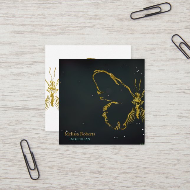 Schönes dekoratives Butterfly-Logo Schwarz Quadratische Visitenkarte (Vorderseite/Rückseite Beispiel)
