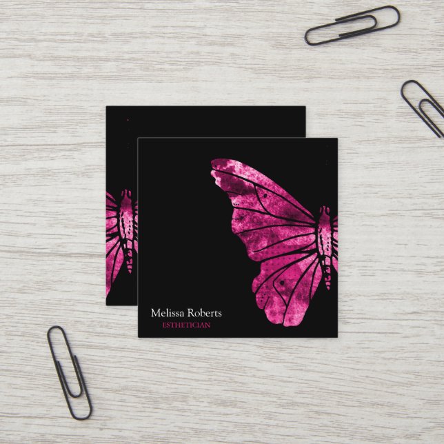 Schönes dekoratives Butterfly-Logo Schwarz Quadratische Visitenkarte (Vorderseite/Rückseite Beispiel)