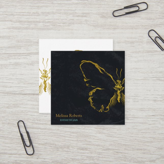Schönes dekoratives Butterfly-Logo Schwarz Quadratische Visitenkarte (Vorderseite/Rückseite Beispiel)