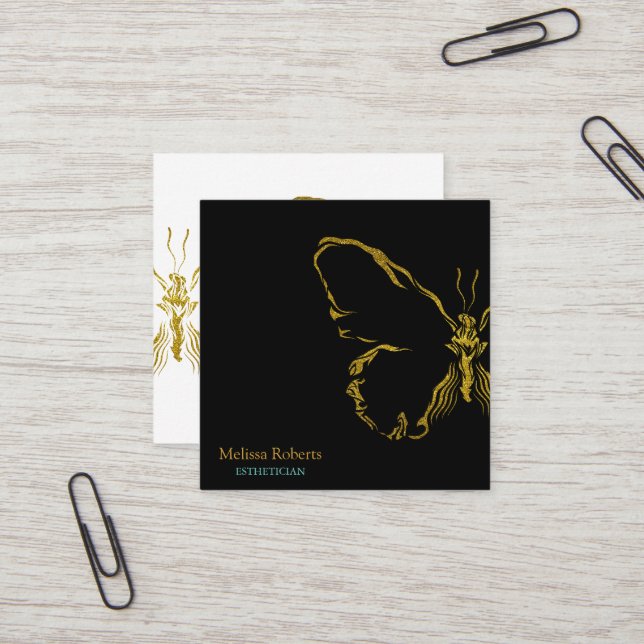 Schönes dekoratives Butterfly-Logo Schwarz Quadratische Visitenkarte (Vorderseite/Rückseite Beispiel)