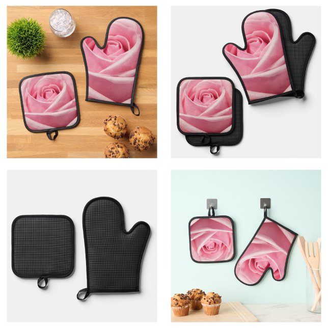 Schönes Design der Niedlichen Rosa Blume Ofenhandschuh & Topflappen-Set (Beautiful Cute Pink Rose Flower Design Oven Mitt & Pot Holder Set
)