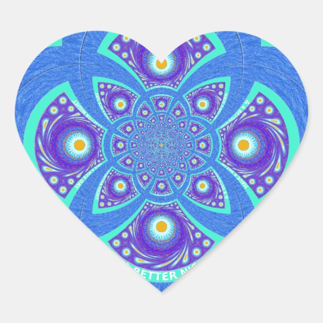 Schönes Design für Afrikanisches Blue Mandala Flor Herz-Aufkleber (Vorderseite)