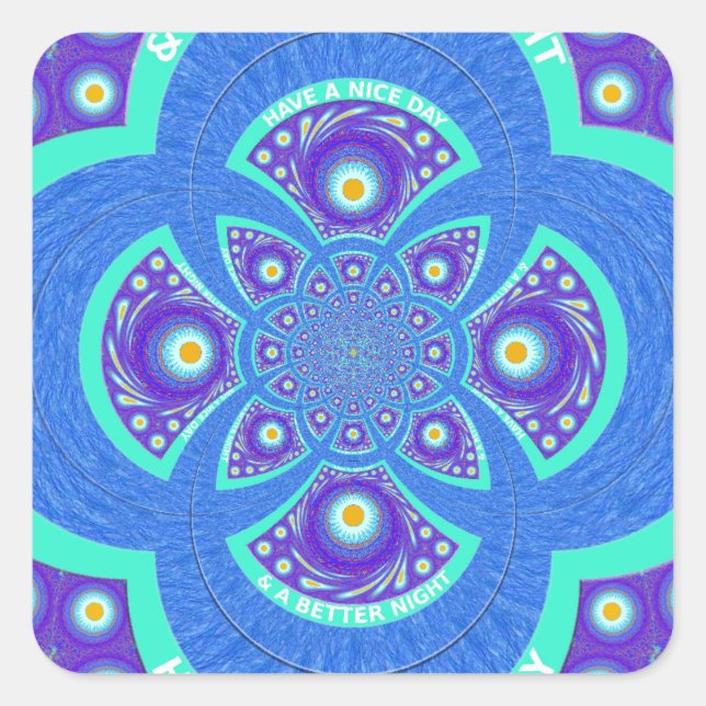 Schönes Design für Afrikanisches Blue Mandala Flor Quadratischer Aufkleber (Vorderseite)
