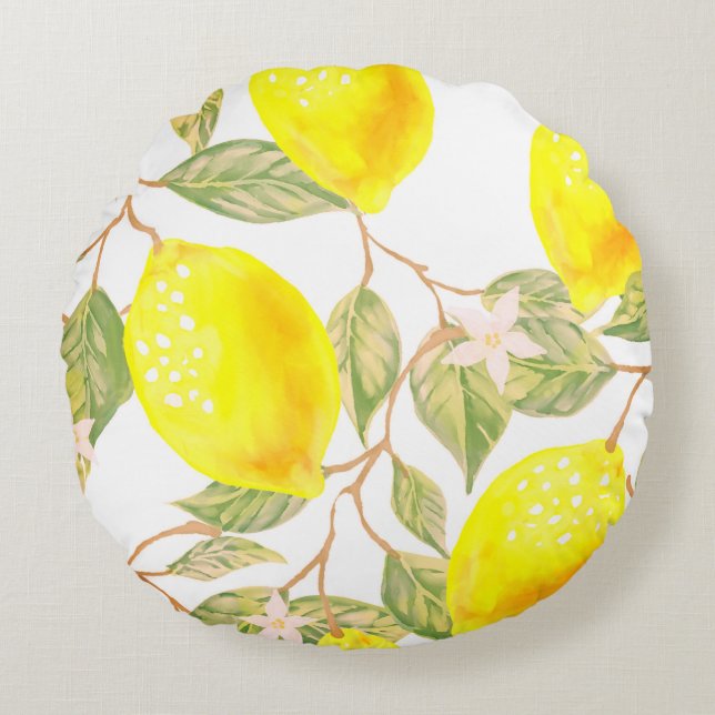 Schönes Design Wasserfarbenlemon Rundes Kissen (Vorderseite)