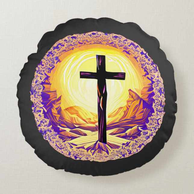 Schönes detailliertes Christliches Kreuz Rundes Kissen (Vorderseite)