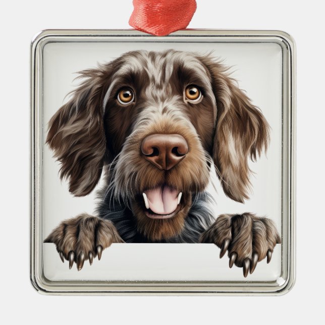 SCHÖNES DEUTSCHES DRAHTHAAR POINTER DOG ORNAMENT AUS METALL (Vorne)