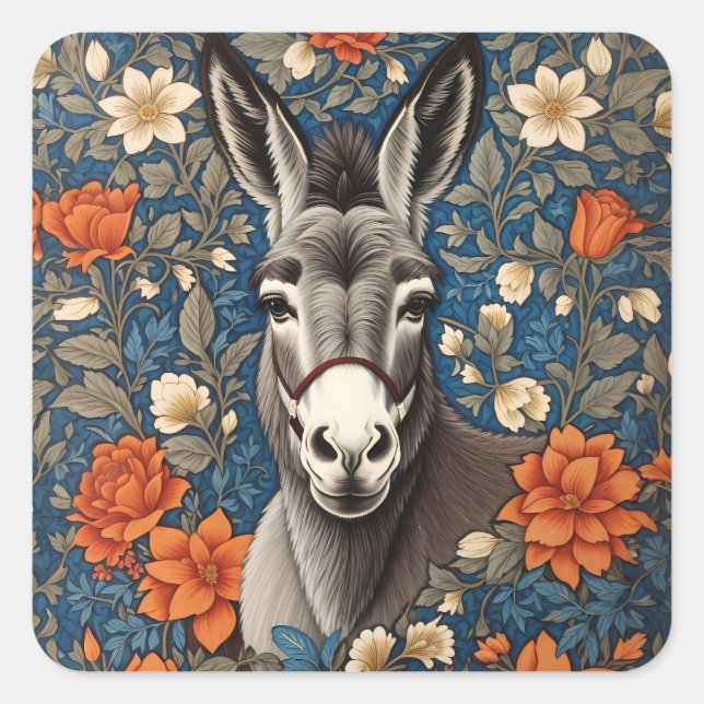 Schönes Donkey-Gesicht Elegante Quadratischer Aufkleber (Vorderseite)