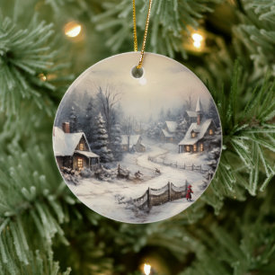 Schönes Dorf an Weihnachten Keramik Ornament