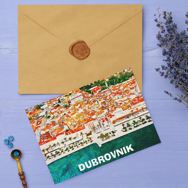 Schönes Dubrovnik Kroatien Farbe Wasser Ölfarbe Fa Postkarte (dubrovnik croatia vintage watercolor postcard)