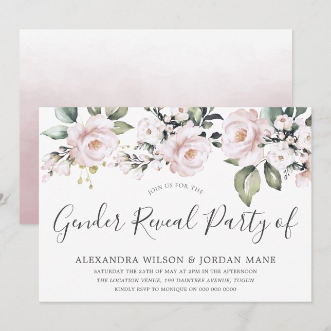 Schönes Dusty Rose Blush Gender Reveal Party Einladung (Vorne/Hinten)