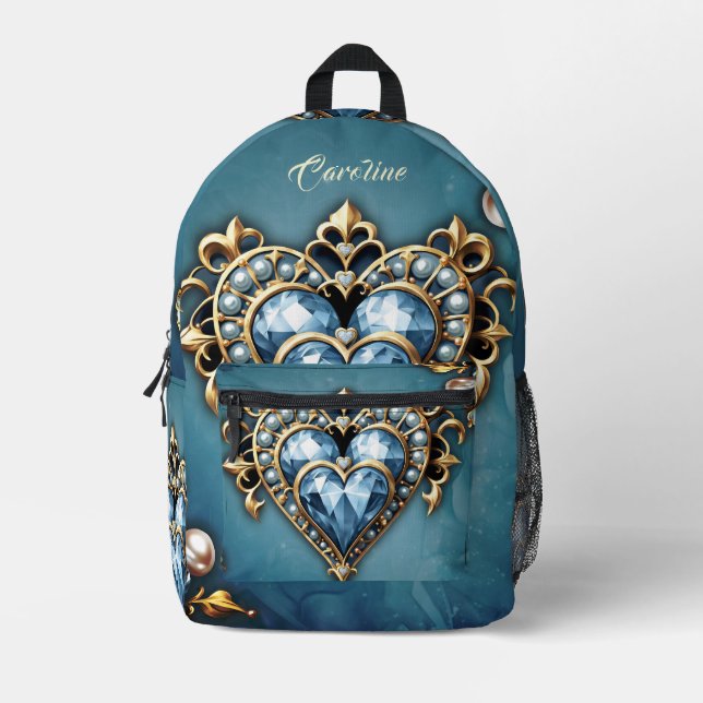 Schönes, edles blaues Herz. Bedruckter Rucksack (Vorderseite)
