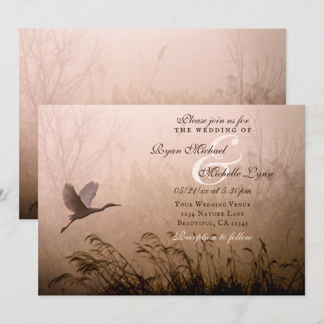 Schönes Egret, weißer Heron-Fliegenhochzeit Einladung (Vorne/Hinten)