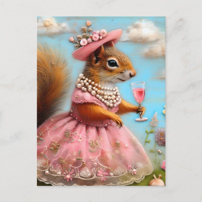 Schönes Eichhörnchen in rosa Kleid Postkarte (Vorderseite)