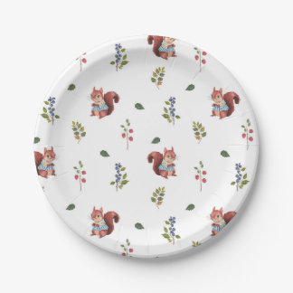 Schönes Eichhörnchen und Waldberries Muster Pappteller