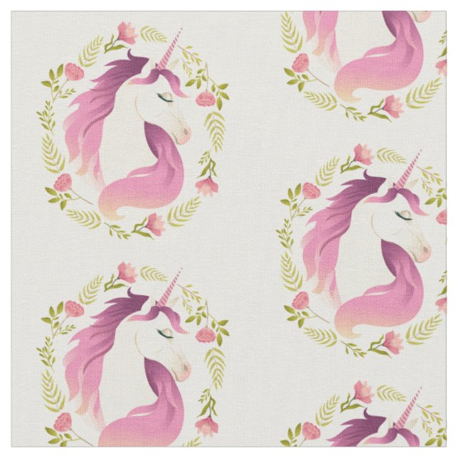 Schönes Einhorn im Blumenkranz 1 Stoff (Nahaufnahme)