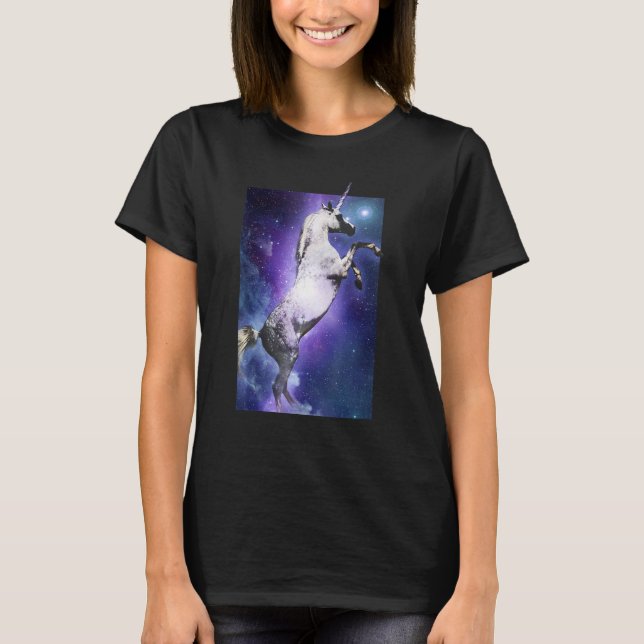 Schönes Einhorn im Weltraum T-Shirt (Vorderseite)