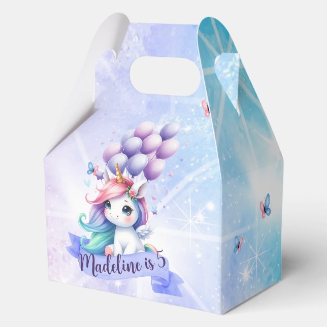 Schönes Einhorn mit Balloons Gefallen Box Geschenkschachtel (Vorderseite)