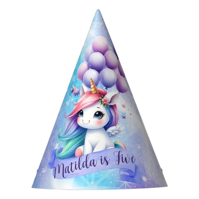 Schönes Einhorn mit Balloons Kone Party Hats Partyhütchen (Vorderseite)