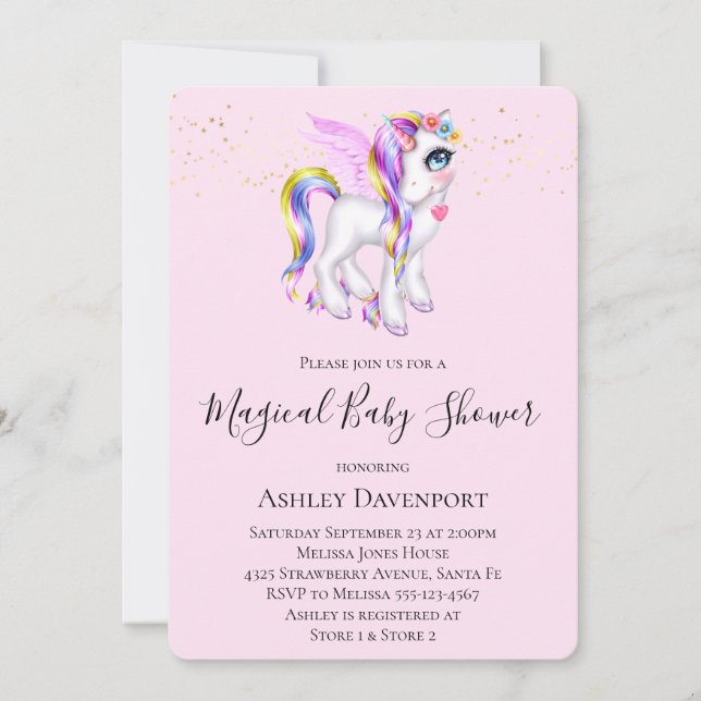 Schönes Einhorn mit Rainbow Mane Babydusche Einladung (Vorderseite)