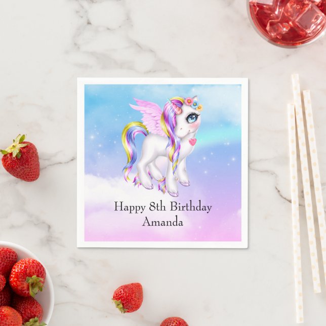 Schönes Einhorn mit Rainbow Mane Birthday Serviette (Beispiel)