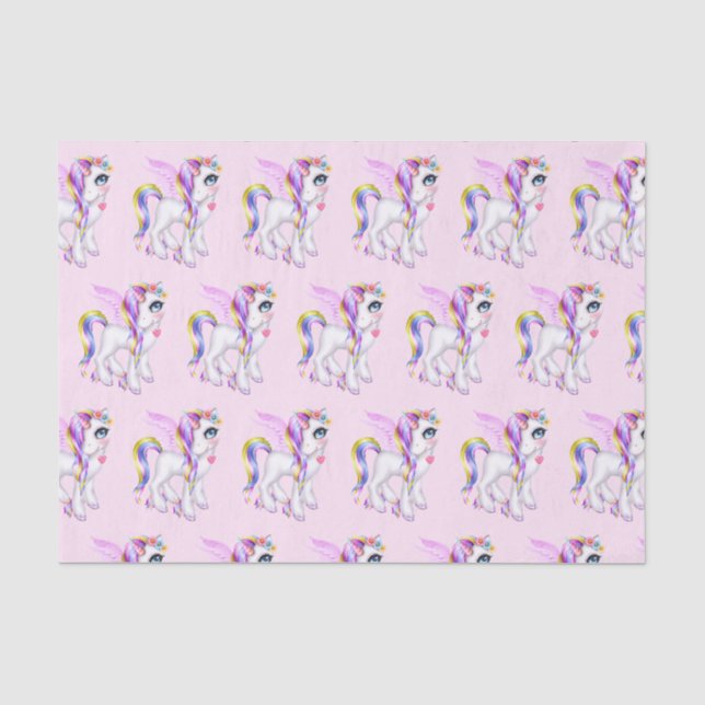 Schönes Einhorn mit Rainbow Mane Gemustert Seidenpapier (Vorderseite)
