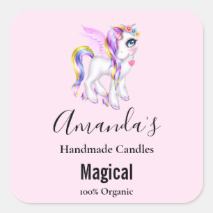 Schönes Einhorn mit Rainbow Mane & Schwanz Candle Quadratischer Aufkleber