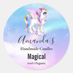 Schönes Einhorn mit Rainbow Mane & Schwanz Candle Runder Aufkleber