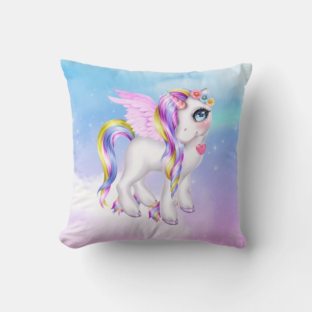 Schönes Einhorn mit Regenbogenmane Kissen (Vorderseite)