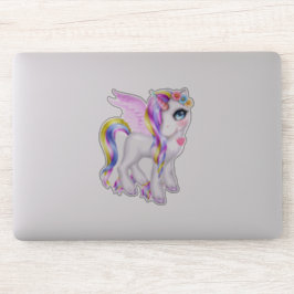 Schönes Einhorn mit Regenbogenmane und Schwanz Aufkleber