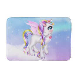 Schönes Einhorn mit Regenbogenmane und Schwanz Badematte