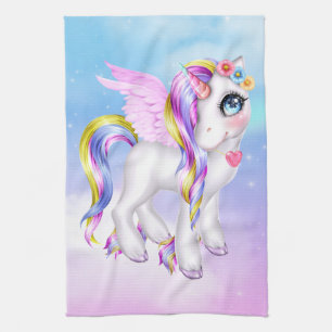Schönes Einhorn mit Regenbogenmane und Schwanz Geschirrtuch