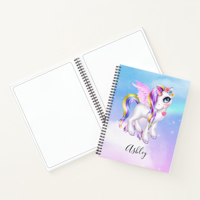 Schönes Einhorn mit Regenbogenmane und Schwanz Notizbuch (Innenseite)