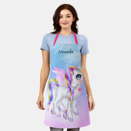 Schönes Einhorn mit Regenbogenmane und Schwanz Schürze