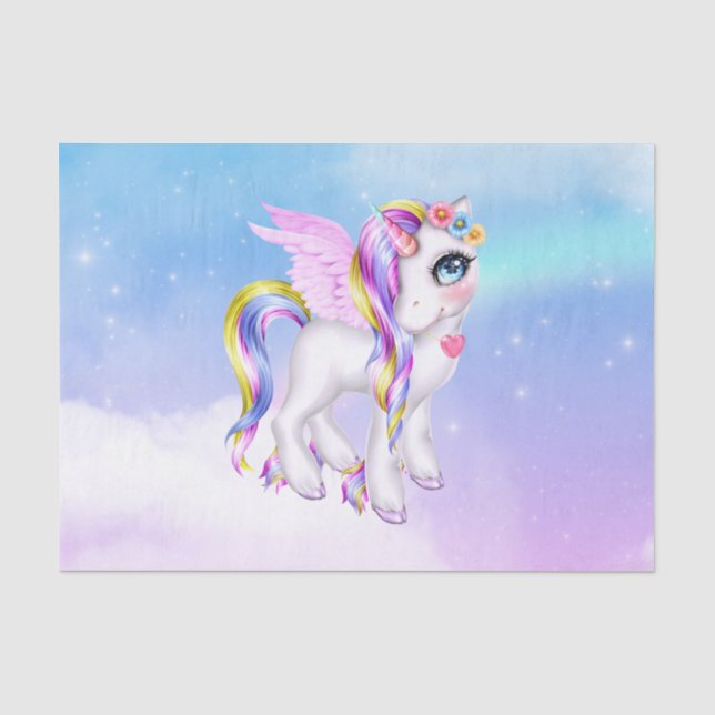 Schönes Einhorn mit Regenbogenmane und Schwanz Seidenpapier (Vorderseite)