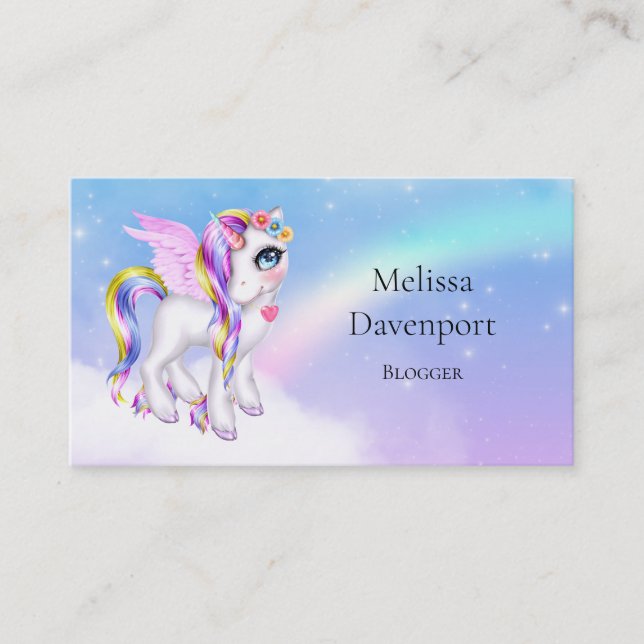 Schönes Einhorn mit Regenbogenmane Visitenkarte (Vorderseite)
