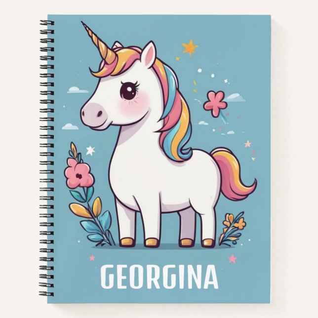 Schönes Einhorn Personalisiert Kids Notizbuch (Vorderseite)