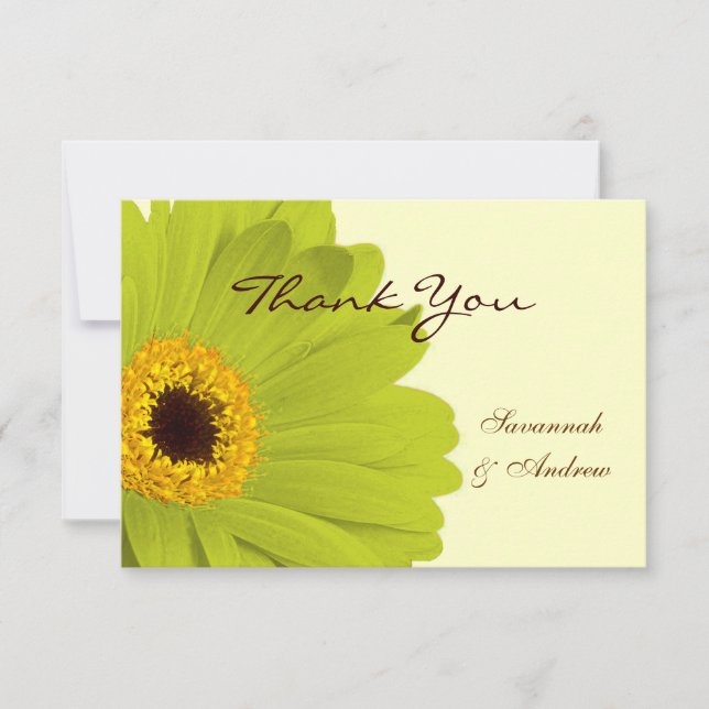 Schönes Elegant Green Gerber Daisy Wedding Dankeskarte (Vorderseite)
