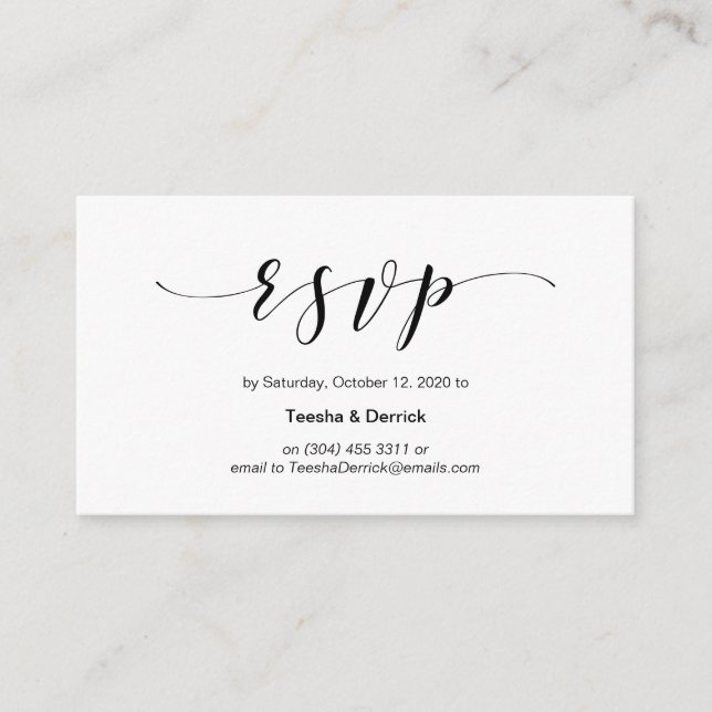 Schönes Elegant, Schwarzes Skript, Hochzeitsszenar Begleitkarte (Vorderseite)
