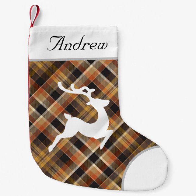 Schönes elegantes Design mit Monogramm tartan brau Kleiner Weihnachtsstrumpf (Vorderseite)