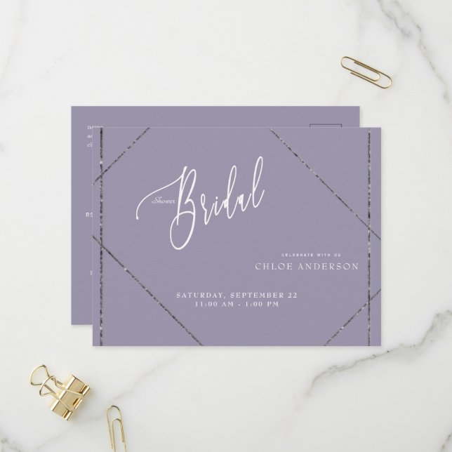 Schönes elegantes Lavender Brautparty Einladungspostkarte (Vorderseite/Rückseite Beispiel)