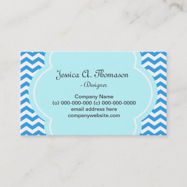 Schönes, elegantes, modernes Blau Zickzack Visitenkarte (Vorderseite)