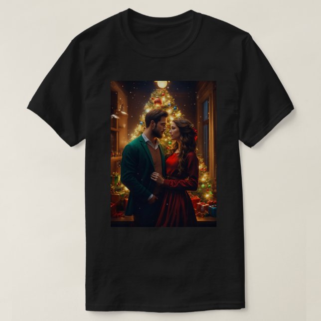Schönes europäisches Paar an Heiligabend. T-Shirt (Design vorne)