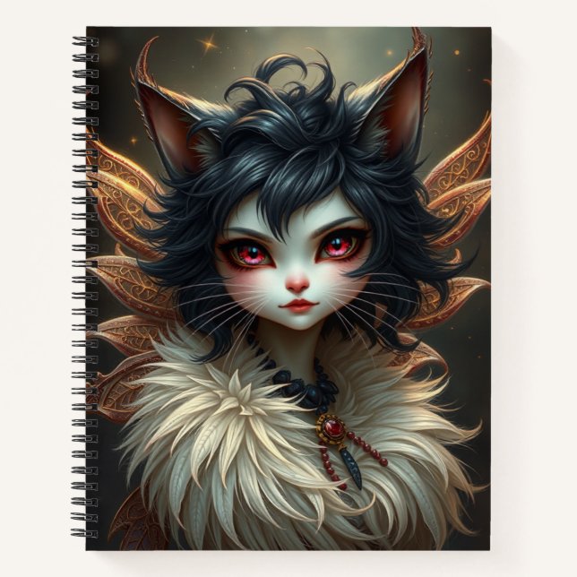 Schönes Fantasy Cat Fairy Art Notebook Notizbuch (Vorderseite)